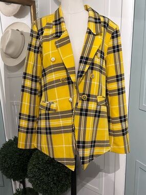 New York & Company Yellow Plaid Blazer NWT Size Medium